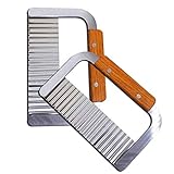 MOACC Couteau de Tranches de Pomme de Terre, Coupe Frites Ondulé avec Lame en Acier Inoxydable et Poignée en Bois pour Légume, Fruits et Gaufre, Set de 2