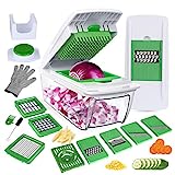 Mandoline Cuisine 8 en 1 Multifonction Professionnelle Couper les Legumes Séparer les Oeufs Vert 8Lames Différentes Couteau en Acier Inoxydable Rapide et Facile à Nettoyer-Gants et Brosse par Bonus